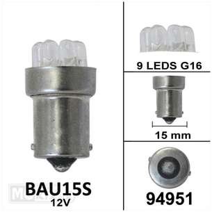 Lamp BAU15s 12V 9 LEDs g16 oranje per stuk