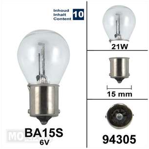 Lamp BA15S  6V 21w 10 stuks