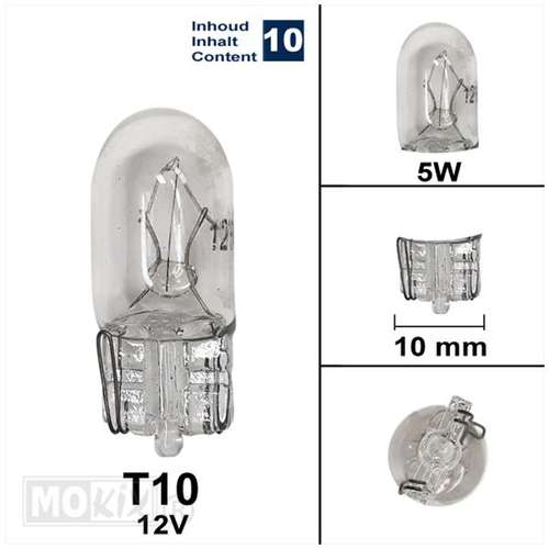 Lamp T10  12v  5w flosser 10 stuks